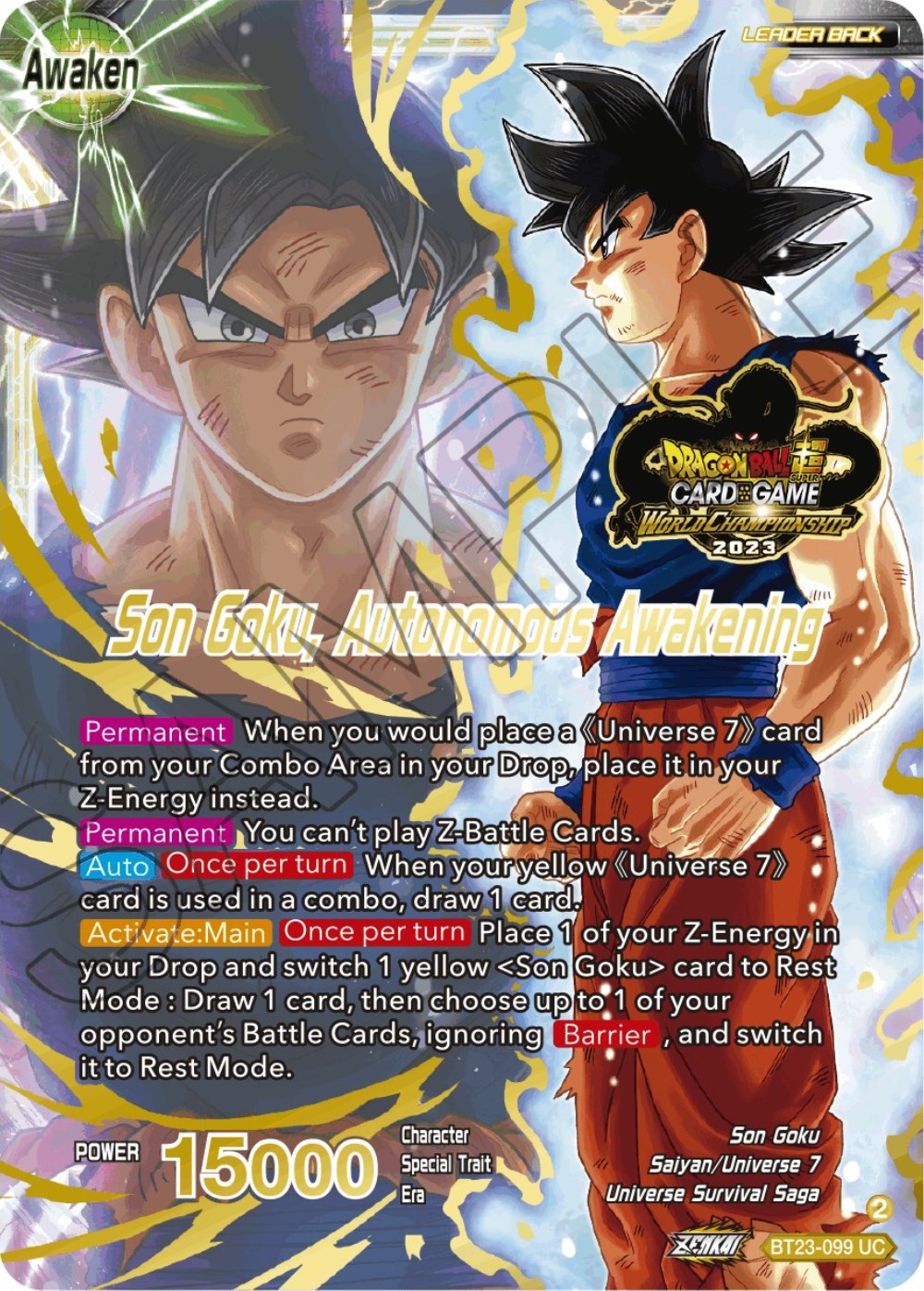 SSB Son Goku // Son Goku, Autonomous Awakening (2023 Worlds ZENKAI 06 Leader Set) (BT23-099) [Tournament Promotion Cards] | Dragon's Lair Comics and Fantasy Houston TX