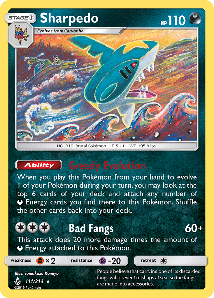 Sharpedo (111/214) [Sun & Moon: Unbroken Bonds] | Dragon's Lair Comics and Fantasy Houston TX