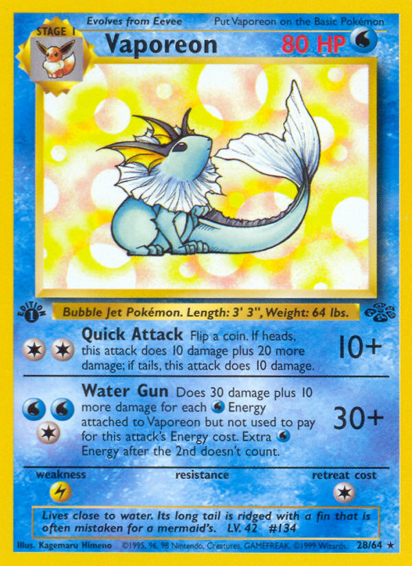 Vaporeon (28/64) [Jungle 1st Edition] | Dragon's Lair Comics and Fantasy Houston TX