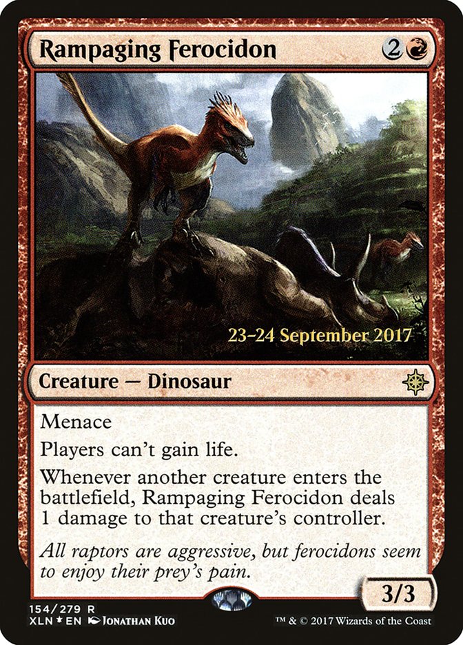 Rampaging Ferocidon [Ixalan Prerelease Promos] | Dragon's Lair Comics and Fantasy Houston TX