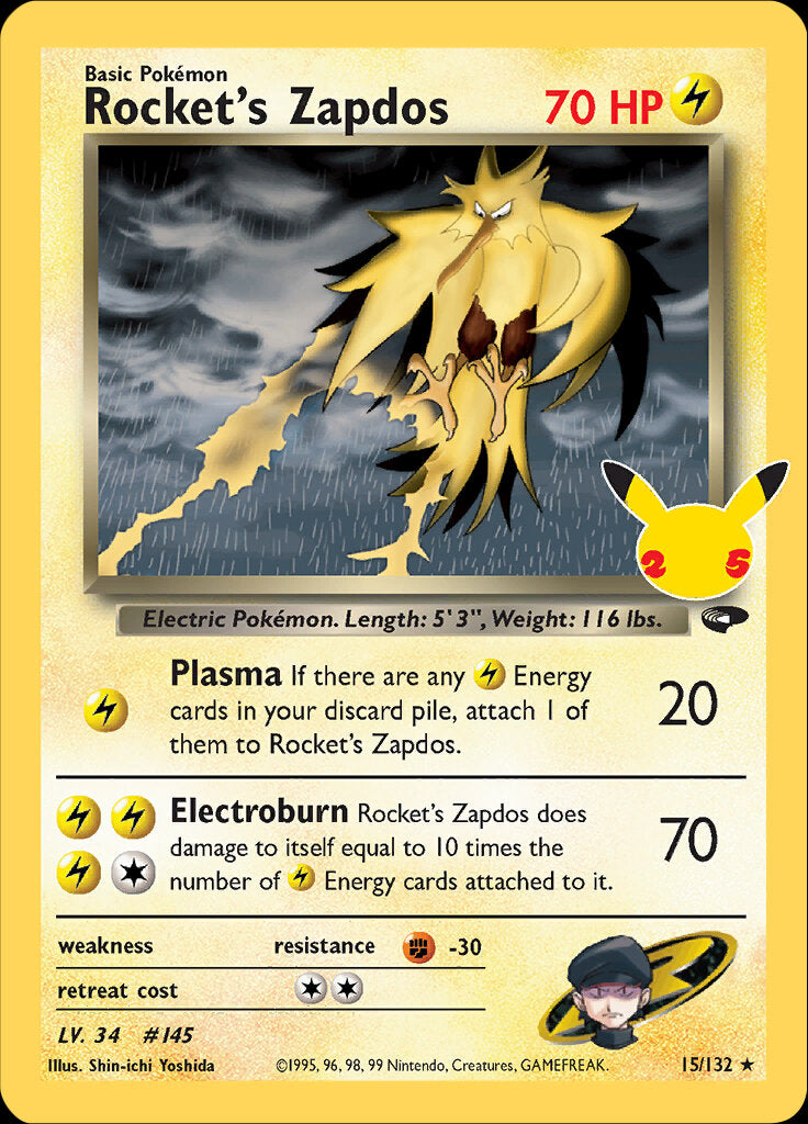 Rocket's Zapdos (15/132) [Celebrations: 25th Anniversary - Classic Collection] | Dragon's Lair Comics and Fantasy Houston TX