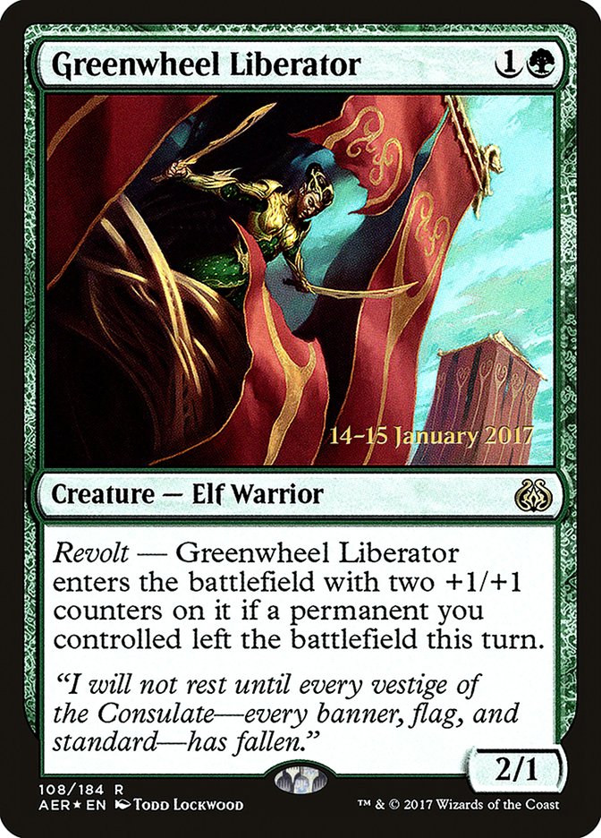 Greenwheel Liberator [Aether Revolt Prerelease Promos] | Dragon's Lair Comics and Fantasy Houston TX