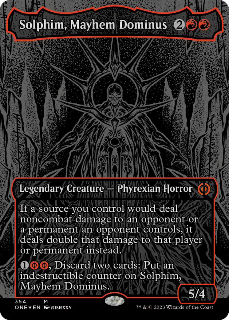 Solphim, Mayhem Dominus (Oil Slick Raised Foil) [Phyrexia: All Will Be One] | Dragon's Lair Comics and Fantasy Houston TX