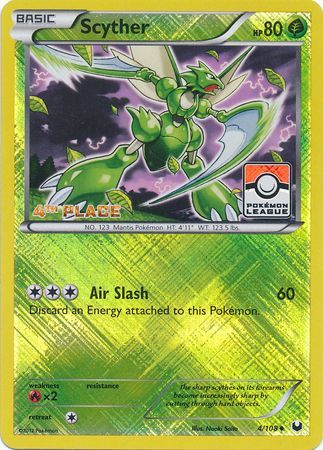 Scyther (4/108) (League Promo 4th Place) [Black & White: Dark Explorers] | Dragon's Lair Comics and Fantasy Houston TX