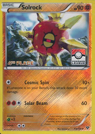 Solrock (64/146) (4th Place League Challenge Promo) [XY: Base Set] | Dragon's Lair Comics and Fantasy Houston TX