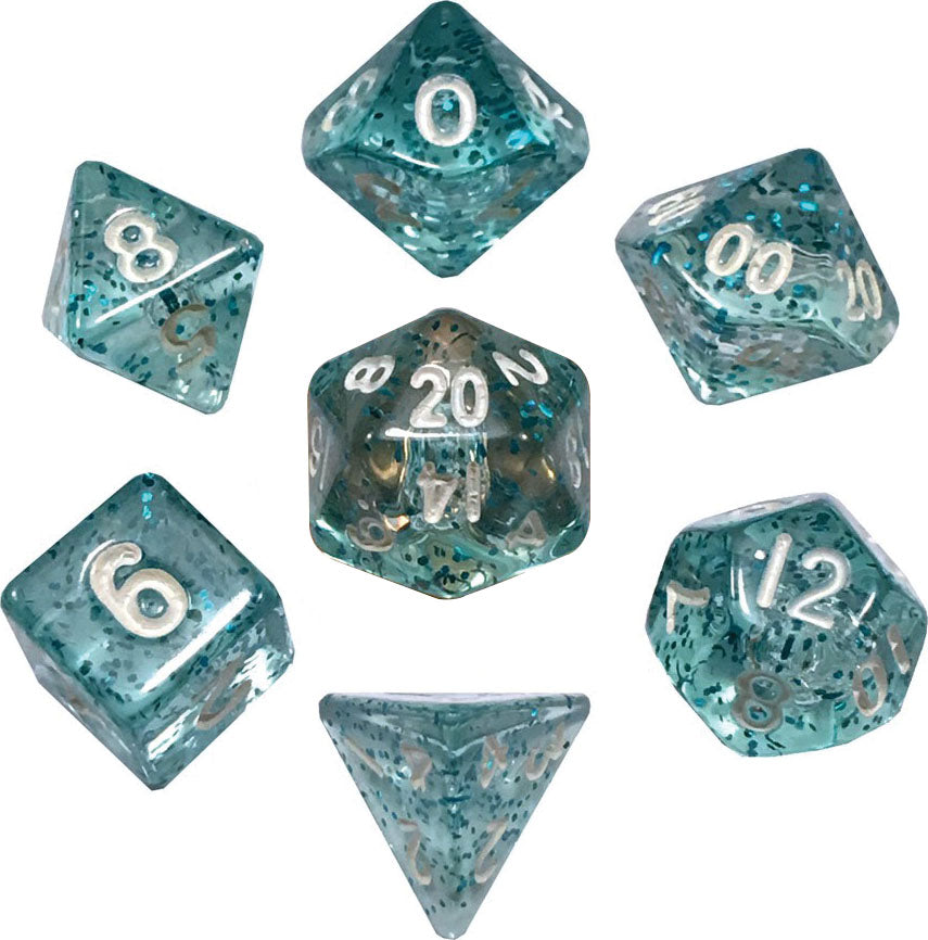 Mini Polyhedral Dice Set: Ethereal Light Blue with White Numbers | Odin's Place
