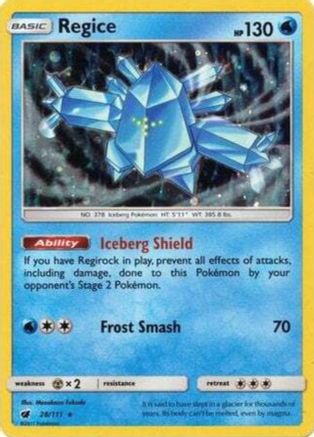 Regice (28/111) (Cosmos Holo) [Sun & Moon: Crimson Invasion] | Dragon's Lair Comics and Fantasy Houston TX