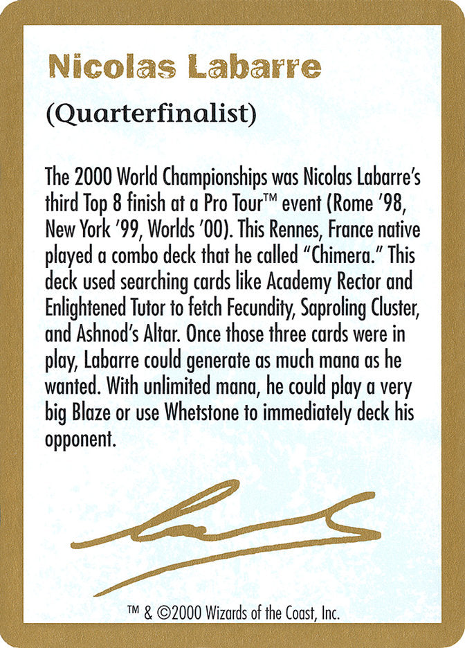 Nicolas Labarre Bio [World Championship Decks 2000] | Dragon's Lair Comics and Fantasy Houston TX