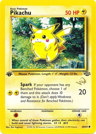 Pikachu (60/64) (W Stamped Promo) [Jungle 1st Edition] | Dragon's Lair Comics and Fantasy Houston TX