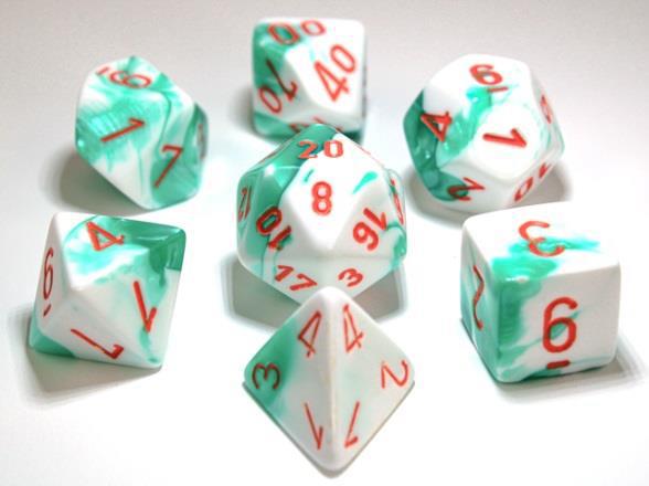 Chessex Lab Dice 3 Gemini: Poly Mint Green/White/Orange (7) | Odin's Place