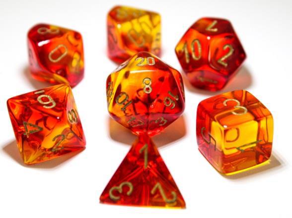 Chessex Lab Dice 3 Gemini: Poly Red/Yellow/Gold (7) | Odin's Place