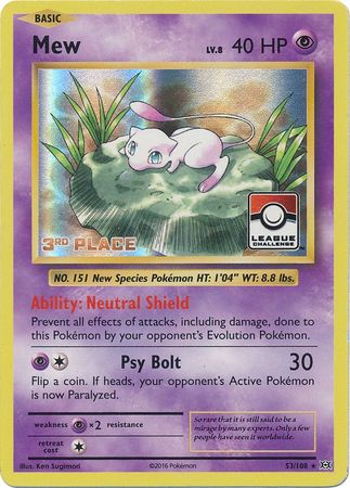 Mew (53/108) (League Promo 3rd Place) [XY: Evolutions] | Dragon's Lair Comics and Fantasy Houston TX
