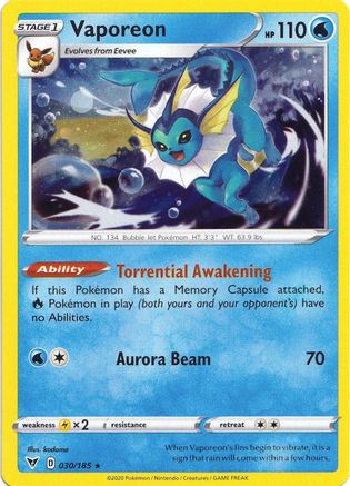 Vaporeon (030/185) (Cosmos Holo) [Sword & Shield: Vivid Voltage] | Odin's Lair