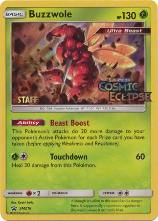 Buzzwole (SM218) (Staff Prerelease Promo) [Sun & Moon: Black Star Promos] | Dragon's Lair Comics and Fantasy Houston TX