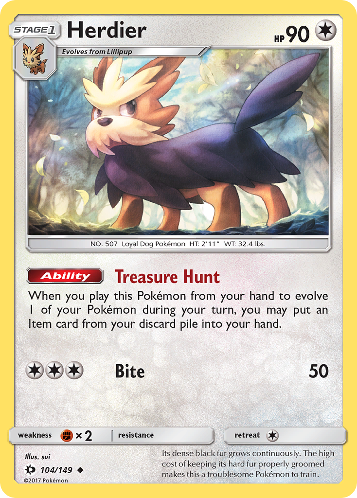 Herdier (104/149) [Sun & Moon: Base Set] | Dragon's Lair Comics and Fantasy Houston TX