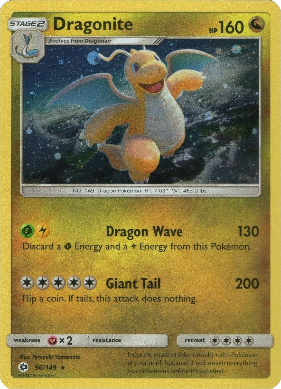 Dragonite (96/149) (Cosmos Holo) [Sun & Moon: Base Set] | Dragon's Lair Comics and Fantasy Houston TX