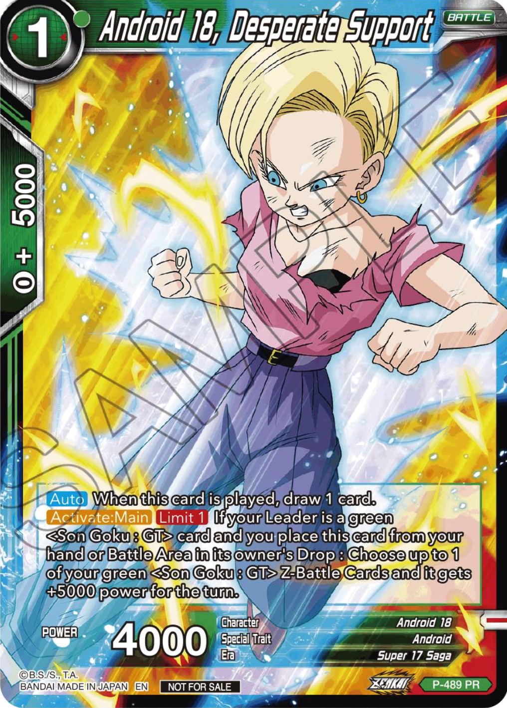 Android 18, Desperate Support (Zenkai Series Tournament Pack Vol.3) (P-489) [Tournament Promotion Cards] | Dragon's Lair Comics and Fantasy Houston TX