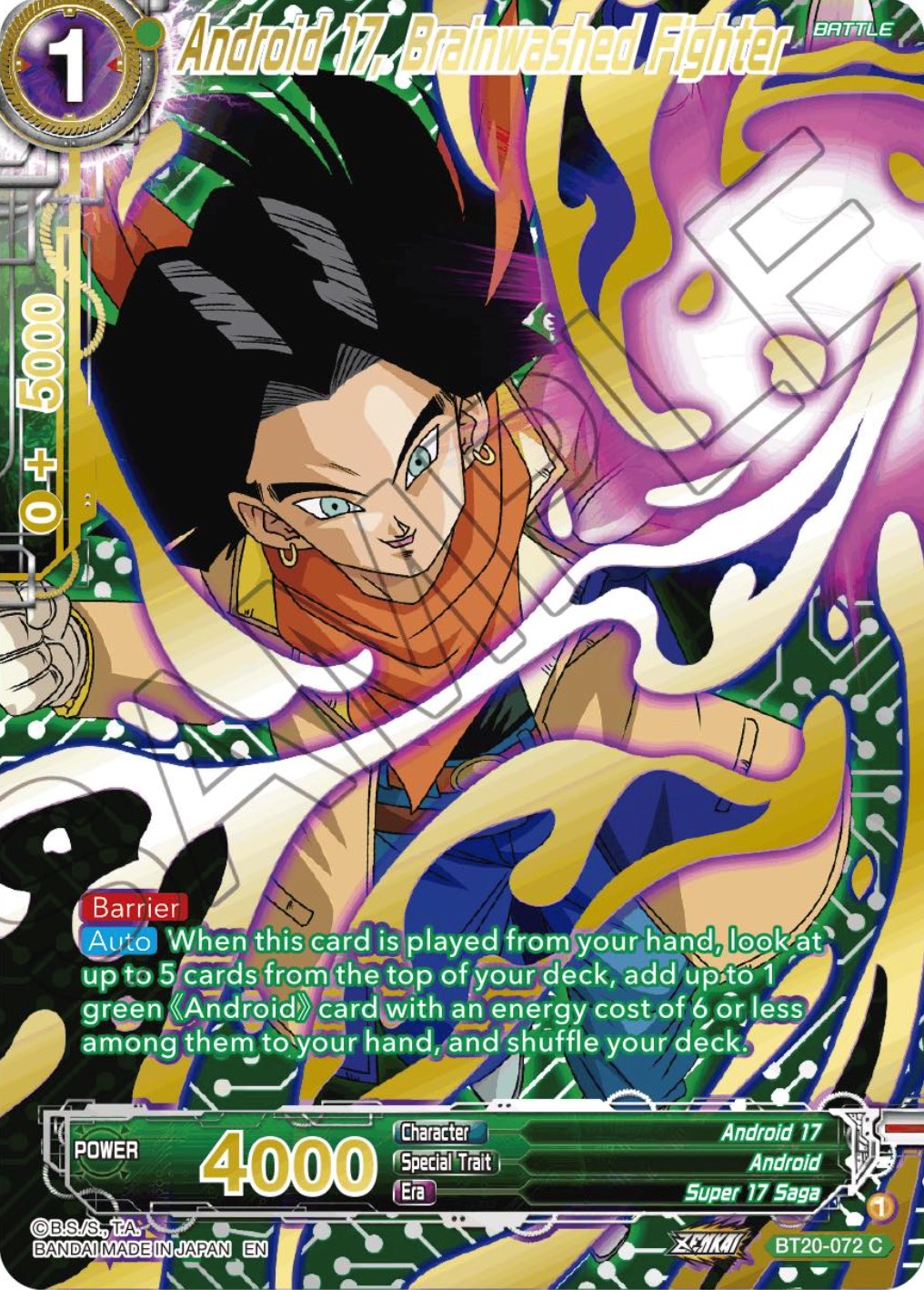 Android 17, Brainwashed Fighter (Gold-Stamped) (BT20-072) [Power Absorbed] | Dragon's Lair Comics and Fantasy Houston TX