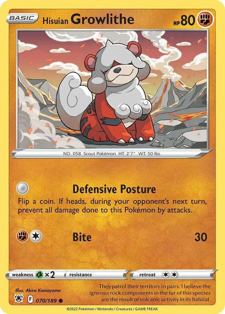Hisuian Growlithe (070/189) (Theme Deck Exclusive) [Sword & Shield: Astral Radiance] | Dragon's Lair Comics and Fantasy Houston TX
