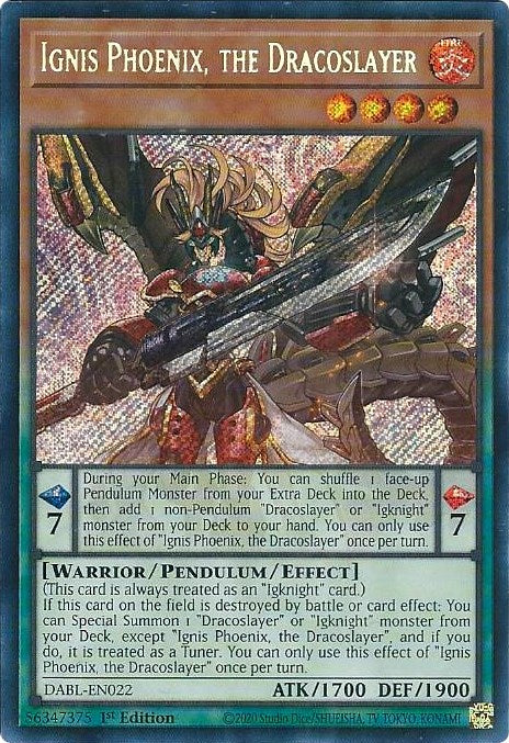 Ignis Phoenix, the Dracoslayer [DABL-EN022] Secret Rare | Dragon's Lair Comics and Fantasy Houston TX