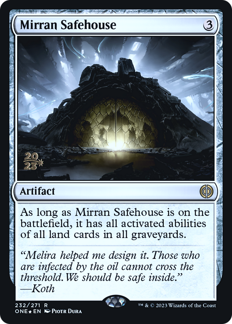 Mirran Safehouse [Phyrexia: All Will Be One Prerelease Promos] | Dragon's Lair Comics and Fantasy Houston TX