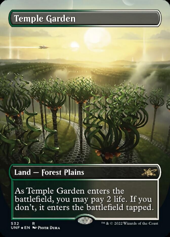 Temple Garden (Borderless) (Galaxy Foil) [Unfinity] | Dragon's Lair Comics and Fantasy Houston TX