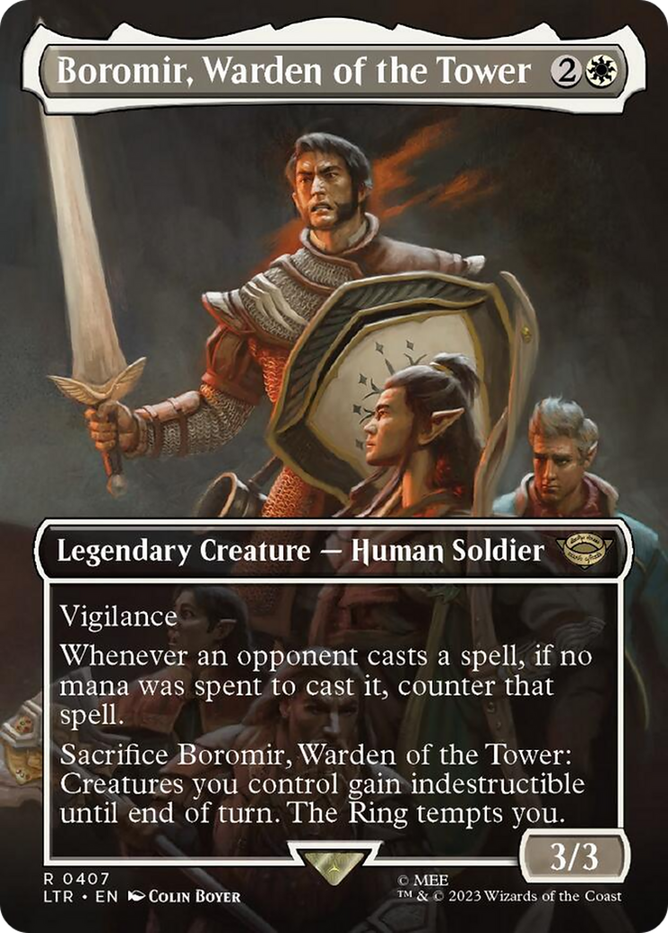 Boromir, Warden of the Tower (Borderless Alternate Art) [The Lord of the Rings: Tales of Middle-Earth] | Dragon's Lair Comics and Fantasy Houston TX