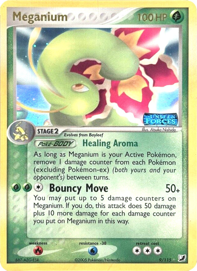 Meganium (9/115) (Stamped) [EX: Unseen Forces] | Dragon's Lair Comics and Fantasy Houston TX
