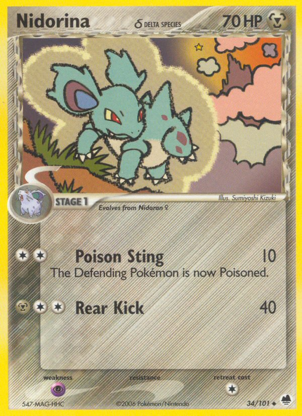Nidorina (34/101) (Delta Species) [EX: Dragon Frontiers] | Dragon's Lair Comics and Fantasy Houston TX