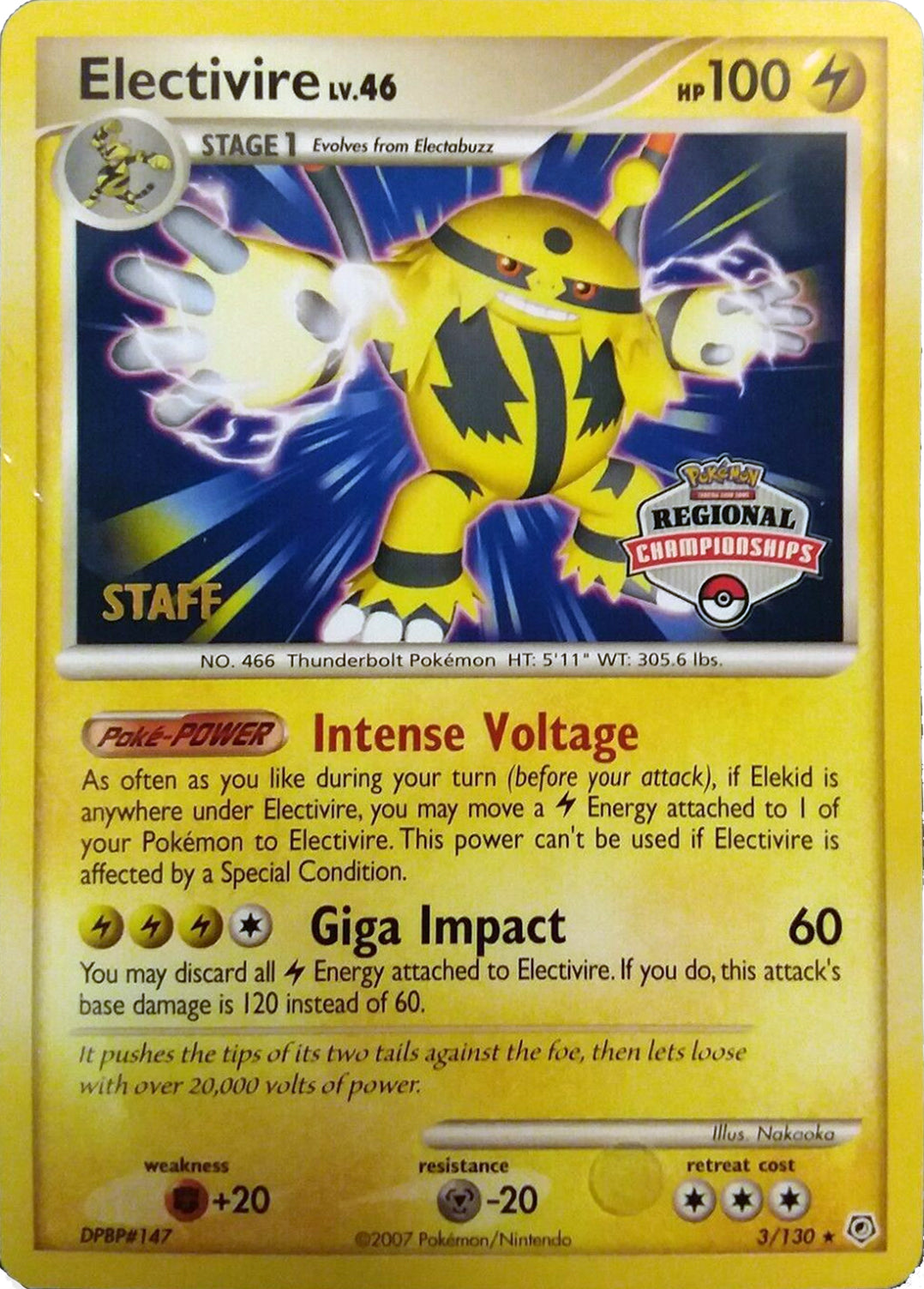 Electivire (003/130) (2008 Staff Regional Championships) [League & Championship Cards] | Dragon's Lair Comics and Fantasy Houston TX