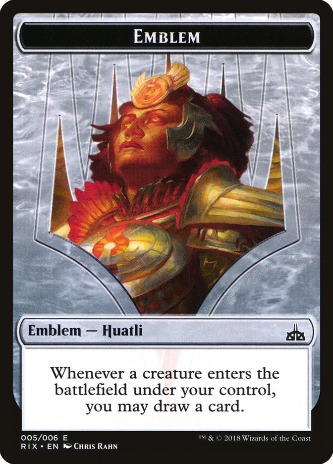 Huatli, Radiant Champion Emblem [Rivals of Ixalan Tokens] | Dragon's Lair Comics and Fantasy Houston TX