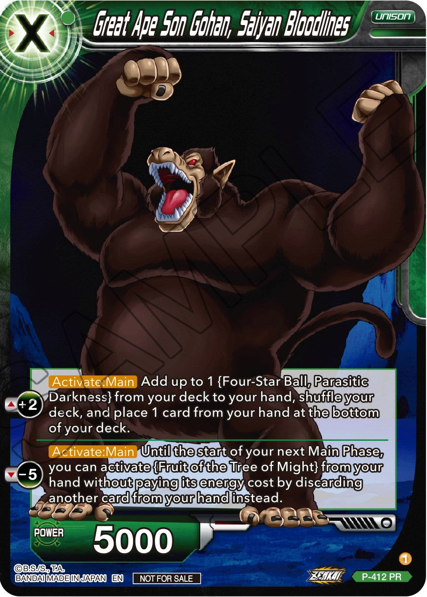 Great Ape Son Gohan, Saiyan Bloodlines (Zenkai Series Tournament Pack Vol.1) (P-412) [Tournament Promotion Cards] | Dragon's Lair Comics and Fantasy Houston TX