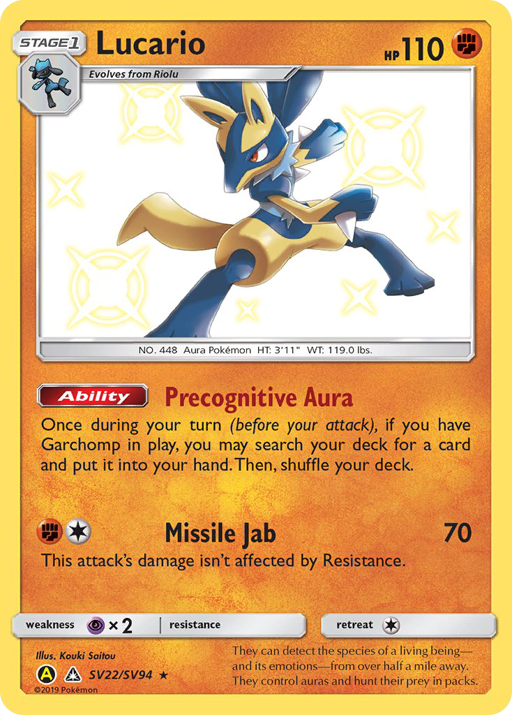 Lucario (SV22/SV94) [Sun & Moon: Hidden Fates - Shiny Vault] | Dragon's Lair Comics and Fantasy Houston TX