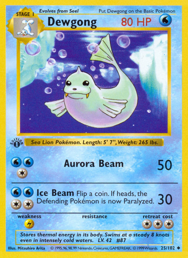 Dewgong (25/102) (Shadowless) [Base Set 1st Edition] | Dragon's Lair Comics and Fantasy Houston TX