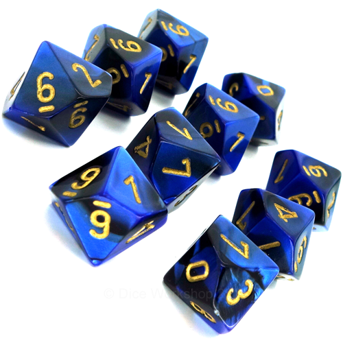 Chessex Gemini Blue and Black with Gold d10 Set | Dragon's Lair Comics and Fantasy Houston TX
