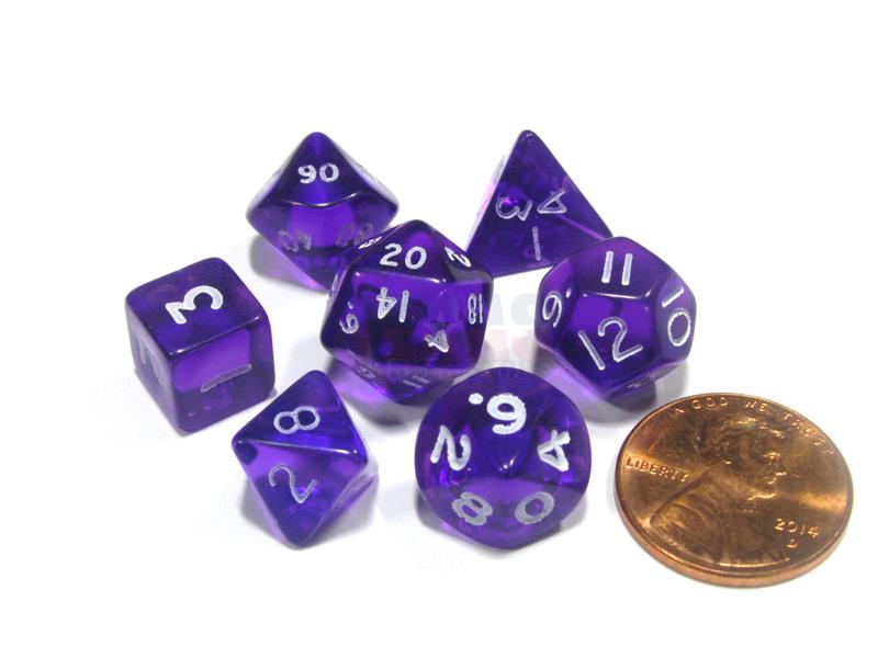 Chessex Transparent Mini Purple with White Poly 7 Set | Dragon's Lair Comics and Fantasy Houston TX