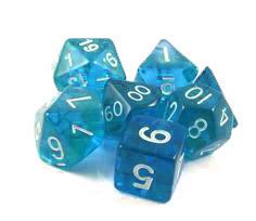 Chessex Transparent Mini Teal With White Poly 7 Set | Dragon's Lair Comics and Fantasy Houston TX