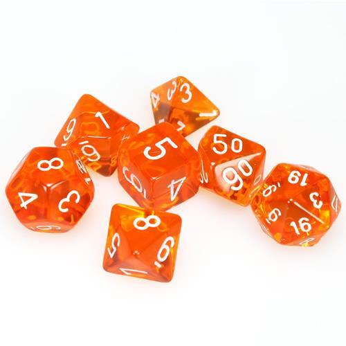 Chessex Translucent Orange with white Poly 7 Set | Dragon's Lair Comics and Fantasy Houston TX