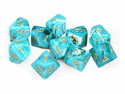 Chessex Vortex Malachite Green with Gold d10 set | Dragon's Lair Comics and Fantasy Houston TX