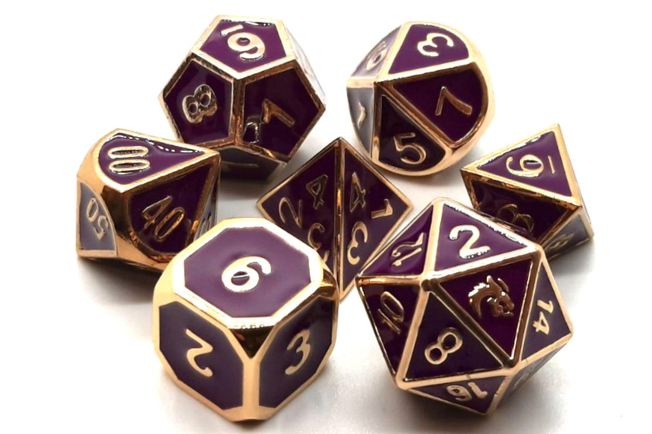 Old School Dice Elven Forged Purple with Gold Metal Poly 7 Set | Dragon's Lair Comics and Fantasy Houston TX