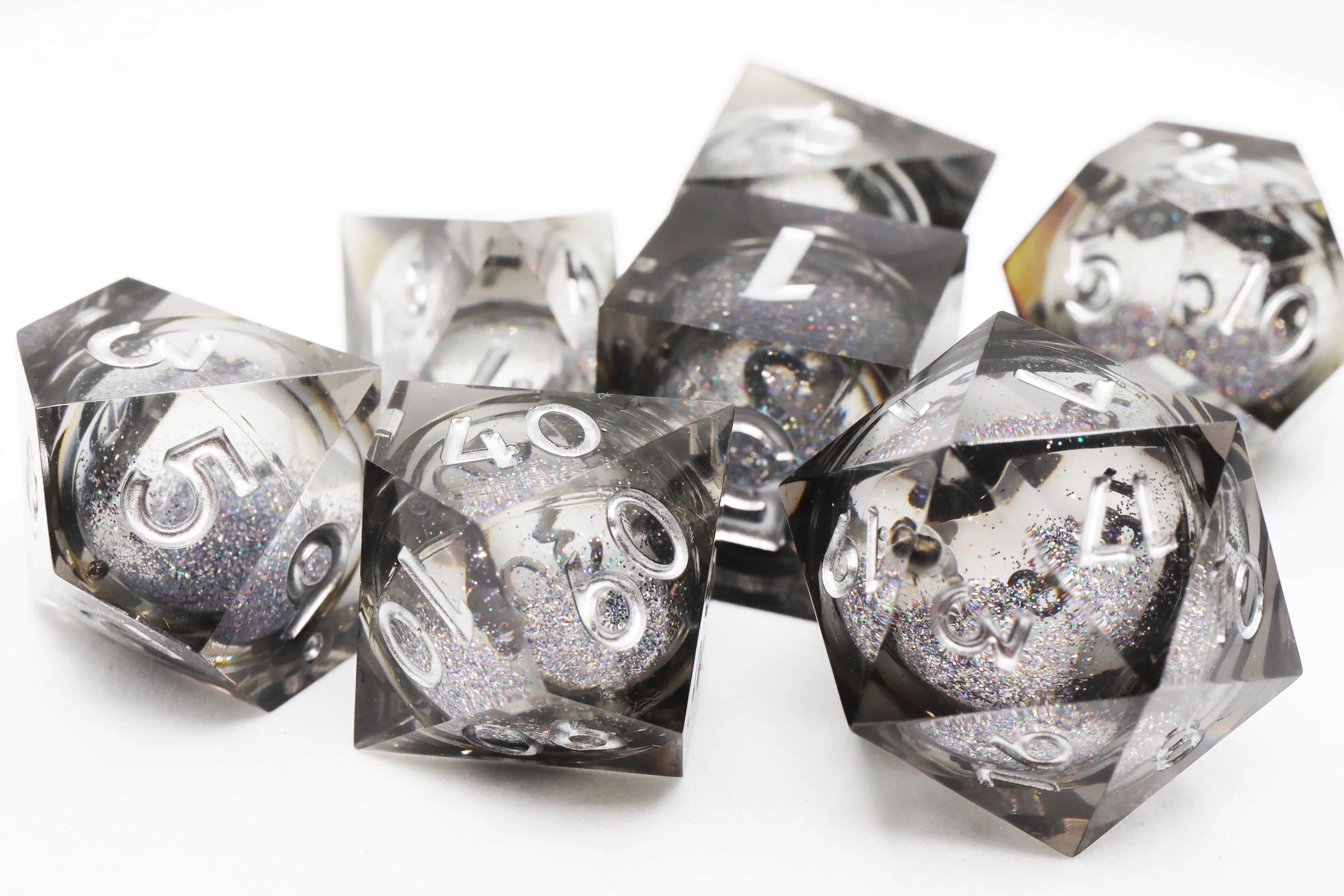 Foam Brain Poly 7 Dice Set: Hand-Polished Liquid Core Black | Dragon's Lair Comics and Fantasy Houston TX