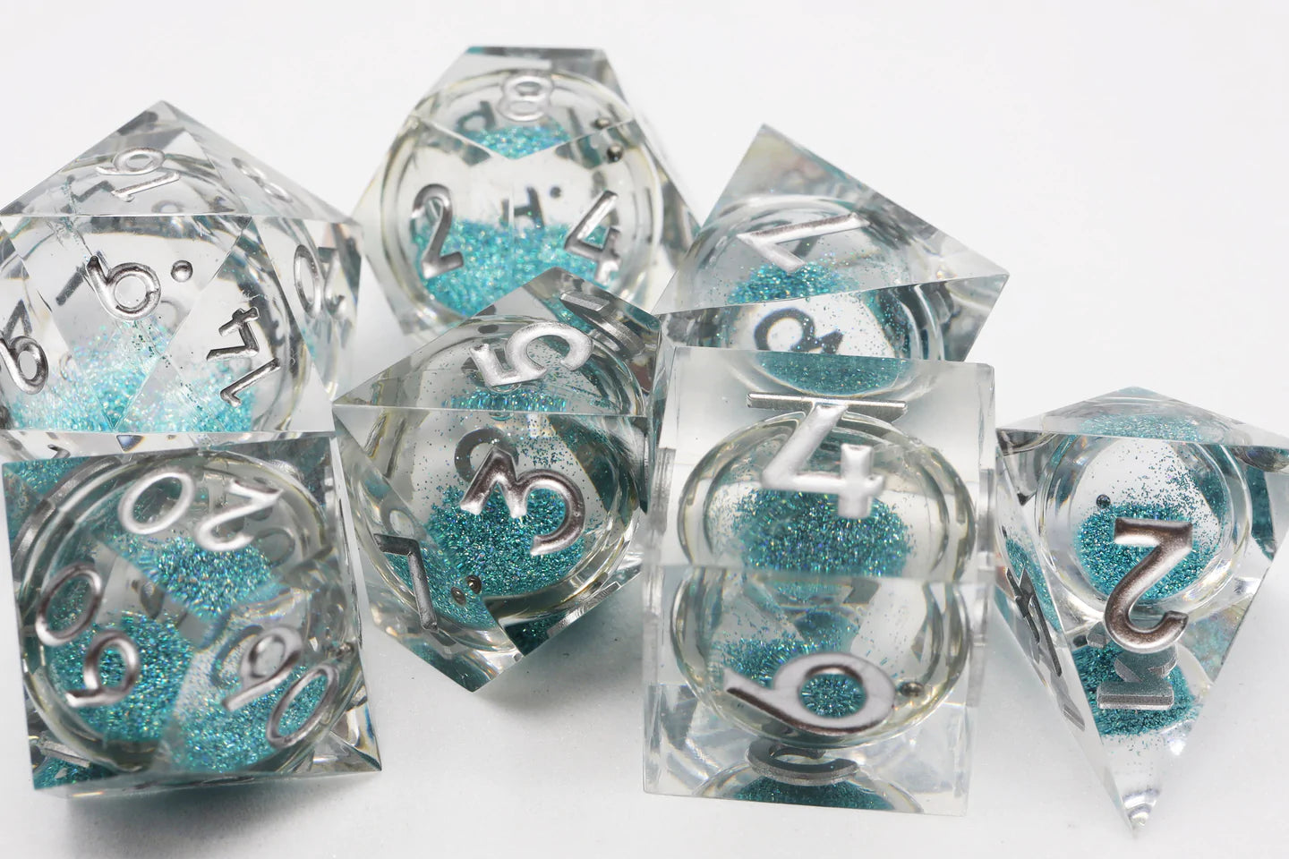 Foam Brain Poly 7 Dice Set: Hand-Polished Liquid Core Sky Blue | Dragon's Lair Comics and Fantasy Houston TX