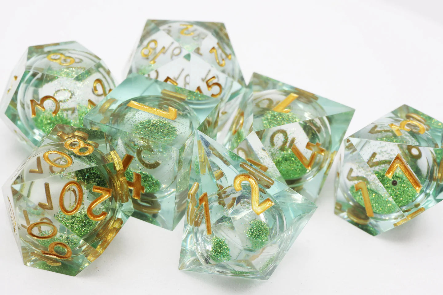Foam Brain Poly 7 Dice Set: Hand-Polished Liquid Core Mint Green | Dragon's Lair Comics and Fantasy Houston TX