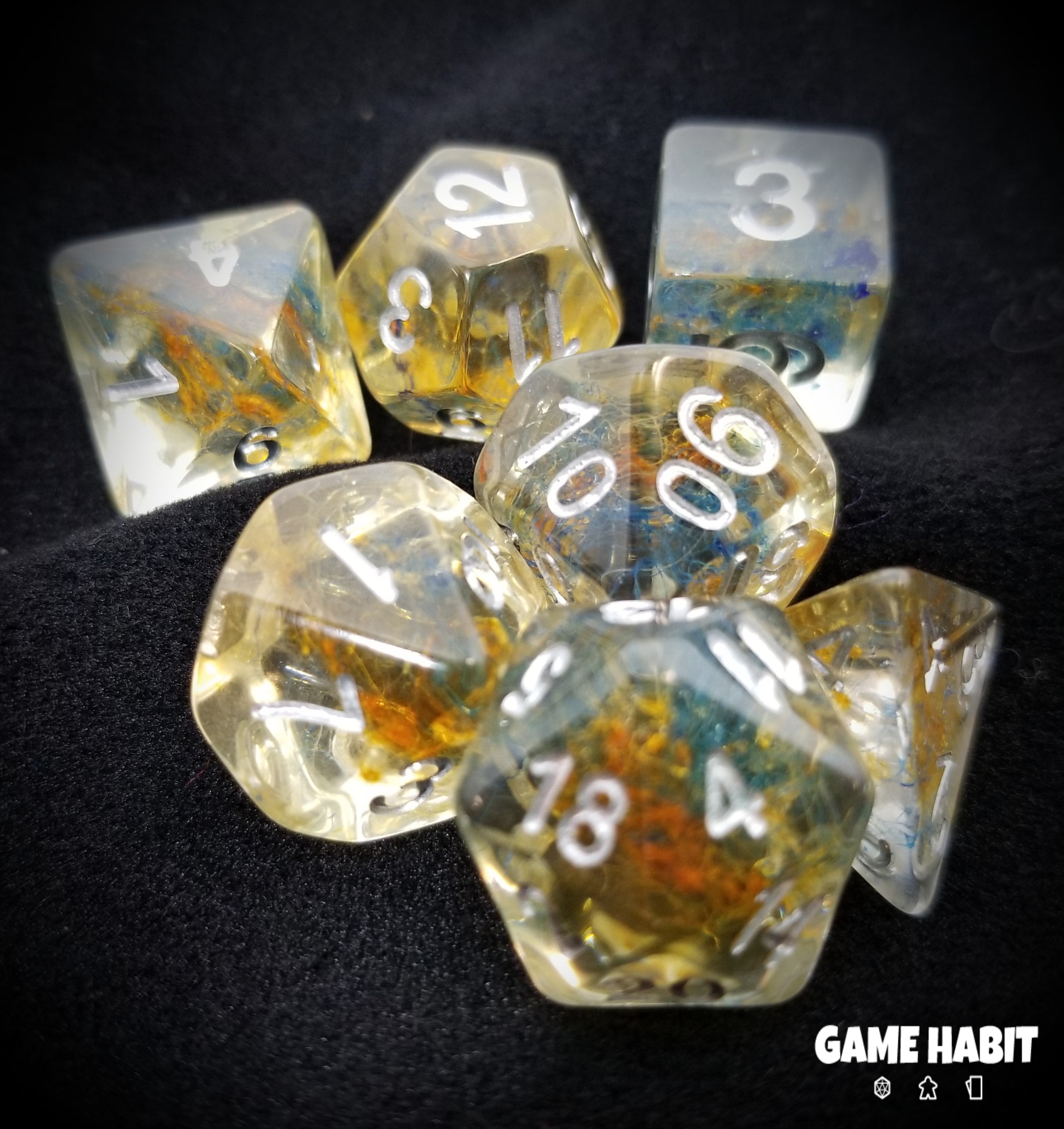 Game Habit Amber is the Color of Your Energy Poly 7 Dice Set | Dragon's Lair Comics and Fantasy Houston TX