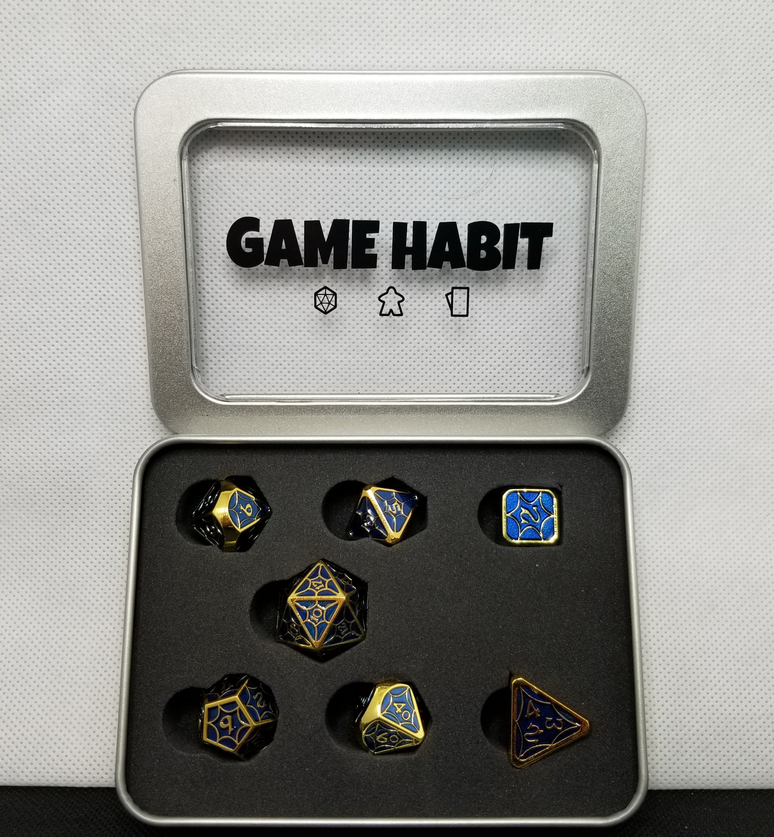Game Habit Bluepiphany Metal Poly 7 Dice Set | Dragon's Lair Comics and Fantasy Houston TX