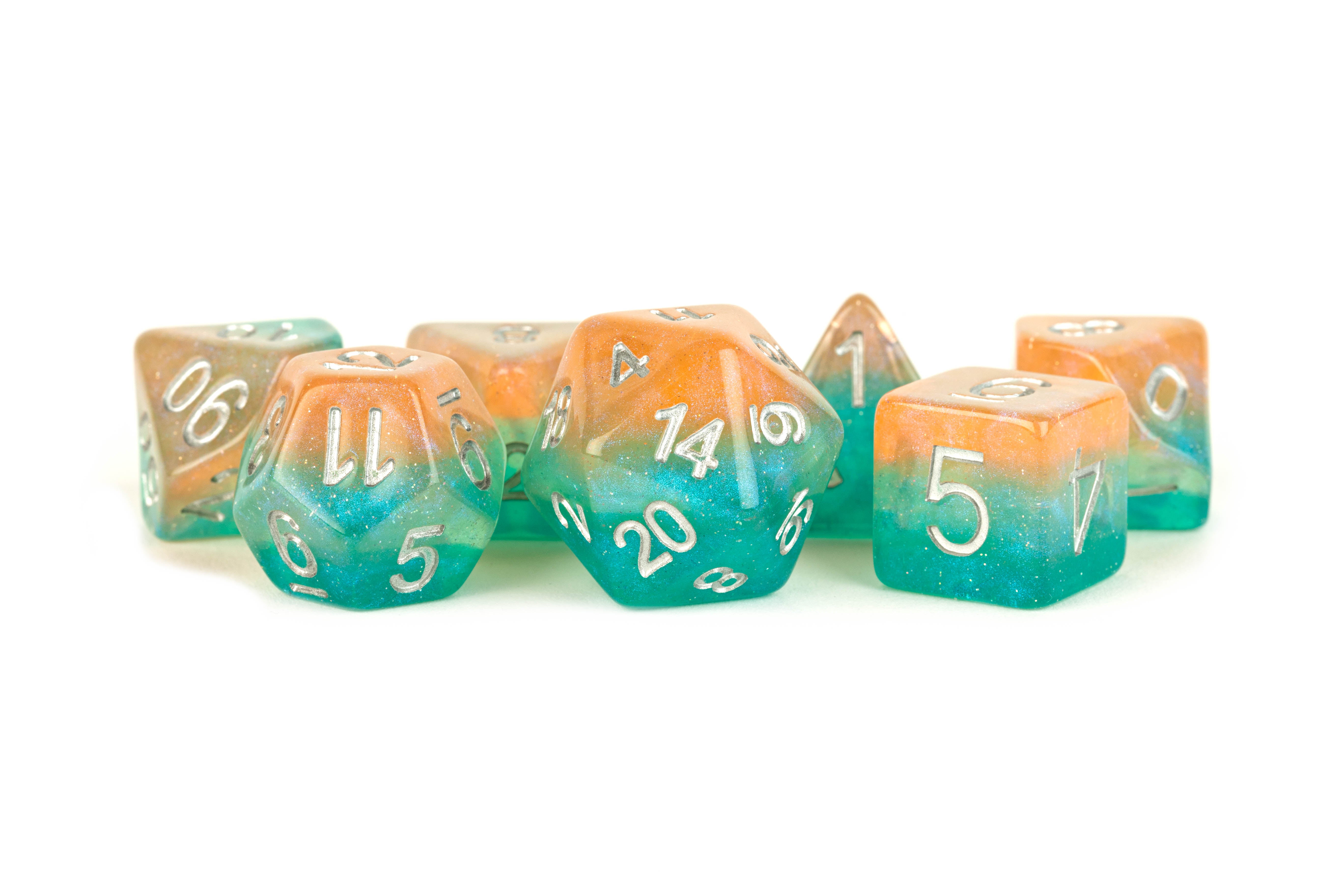 MDG 16mm Resin Poly Dice Set: Layered Stardust Sunset (7) | Dragon's Lair Comics and Fantasy Houston TX