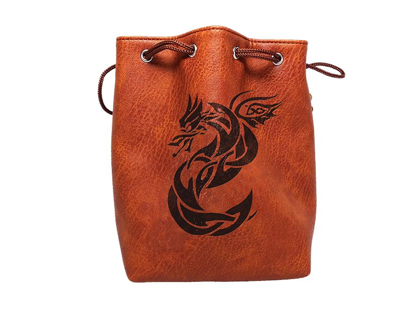 Easy Roller Brown Leather Lite Celtic Knot Dragon Design Self-Standing Large Dice Bag | Dragon's Lair Comics and Fantasy Houston TX