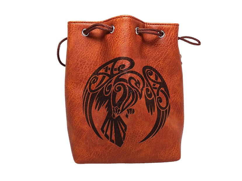 Easy Roller Brown Leather Lite Raven Design Self-Standing Large Dice Bag | Dragon's Lair Comics and Fantasy Houston TX