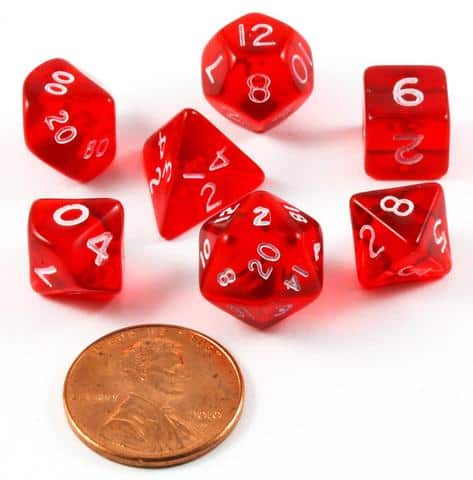 Chessex Transparent Mini Red with White Poly 7 Set | Dragon's Lair Comics and Fantasy Houston TX