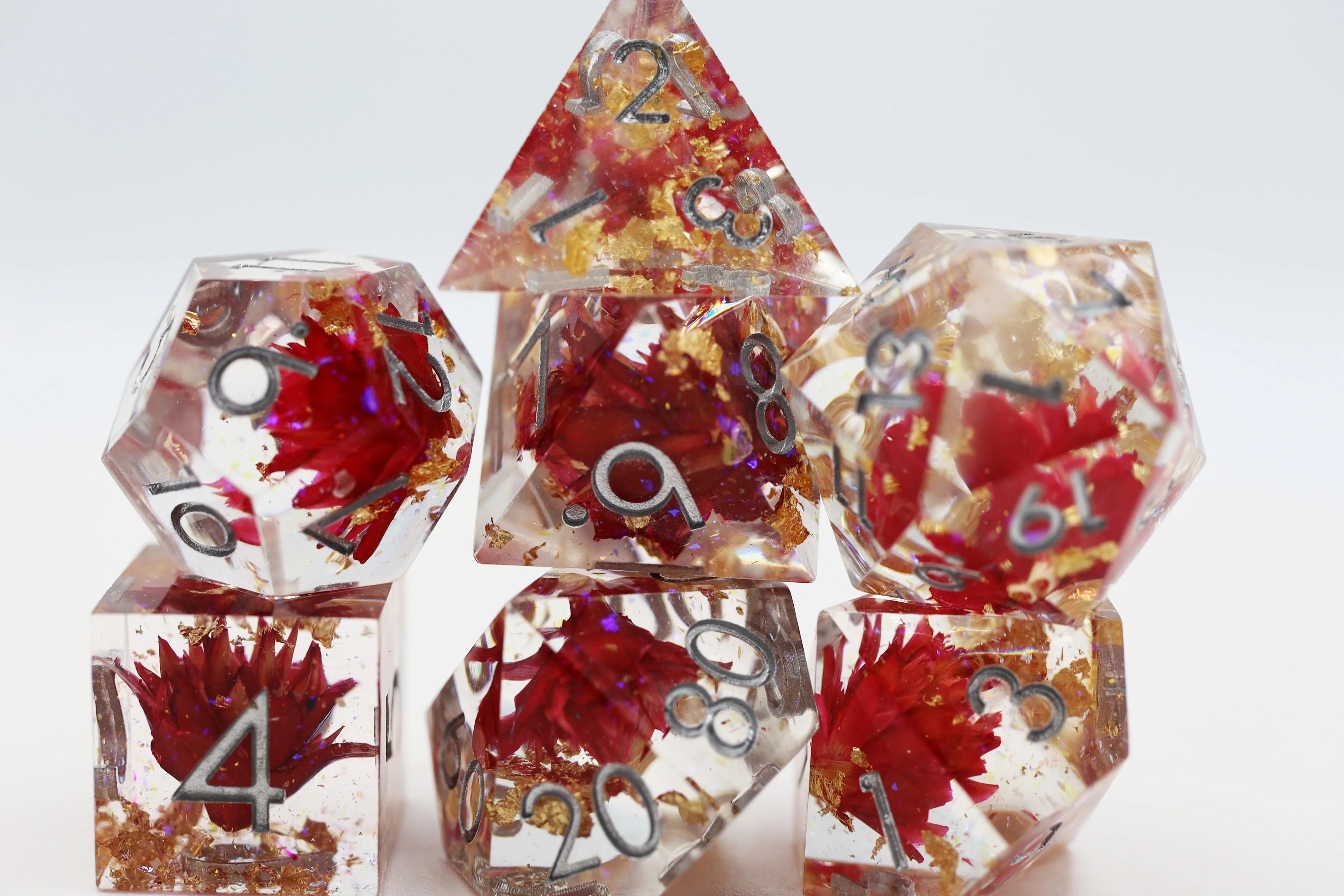 Foam Brain Poly 7 Dice Set: Hand-Polished Sharp-Edge Red Lotus | Dragon's Lair Comics and Fantasy Houston TX